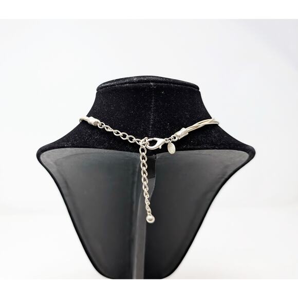 Chico's Necklace Beige Multi-Strand Cord Silver Tone Layered Pendant Abstract - Picture 5 of 6